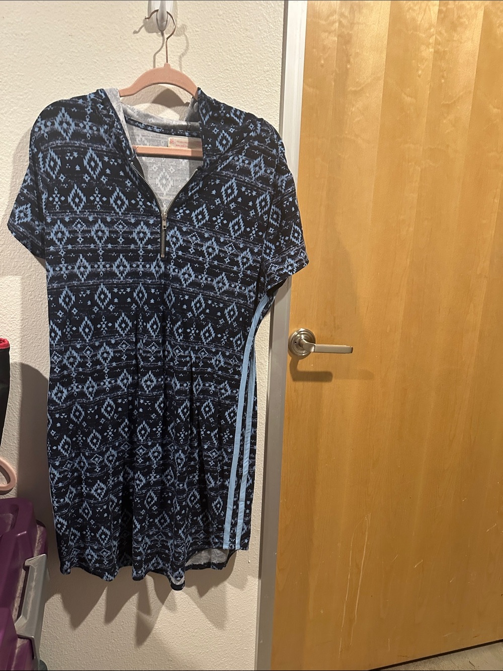 No Boundaries Navy Geo-Print Midi Dress with Light Blue Stripes
